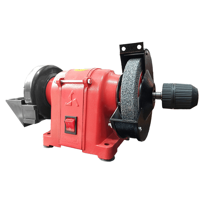 دستگاه رومیزی سهنظامدار محک مدل DGD–125/2 با سنگ سنباده و سهنظام، مناسب برای پرداخت و سوراخکاری در کارگاههای خانگی و صنعتی سبک