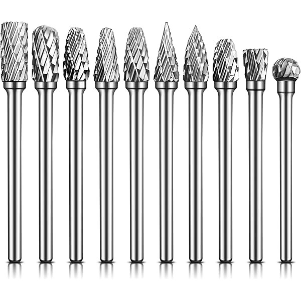 ست ۱۰ تایی فرز فرم الماسه مینیاتوری با دنباله ۳ میلیمتری، مناسب برای حکاکی، پرداخت و ظریفکاری