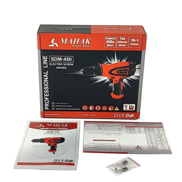 جعبه و لوازم جانبی دریل پیچ گوشتی محک مدل SDM-450