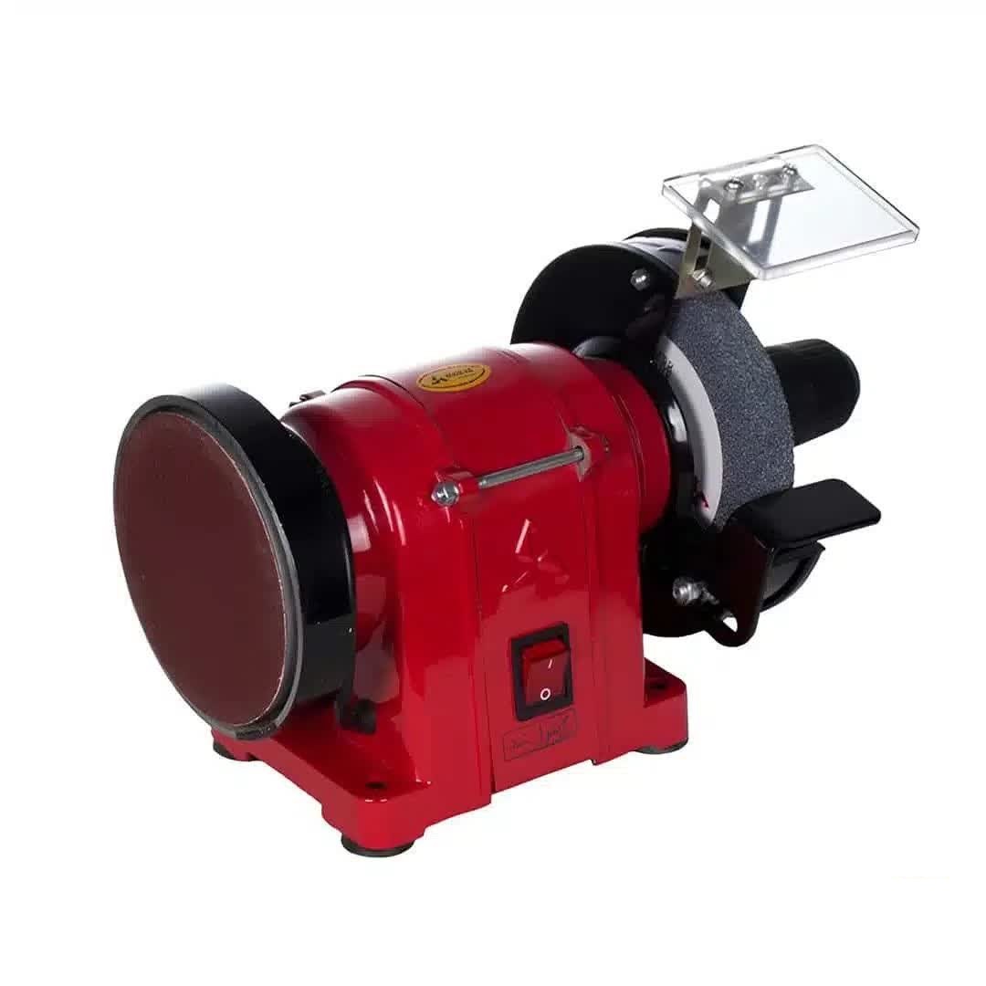 دستگاه رومیزی سهنظامدار محک مدل DGD–125/2 با سنگ سنباده و سهنظام، مناسب برای پرداخت و سوراخکاری در کارگاههای خانگی و صنعتی سبک