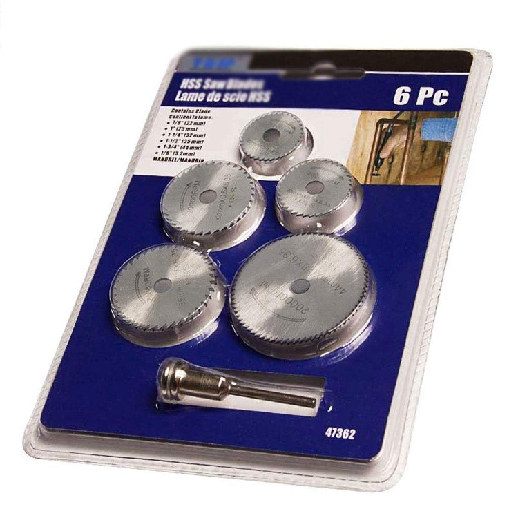 مجموعه ۶ عددی فرز ارهای مینیاتوری شامل تیغههای گرد فولادی برای برش دقیق چوب، پلاستیک و پلکسی